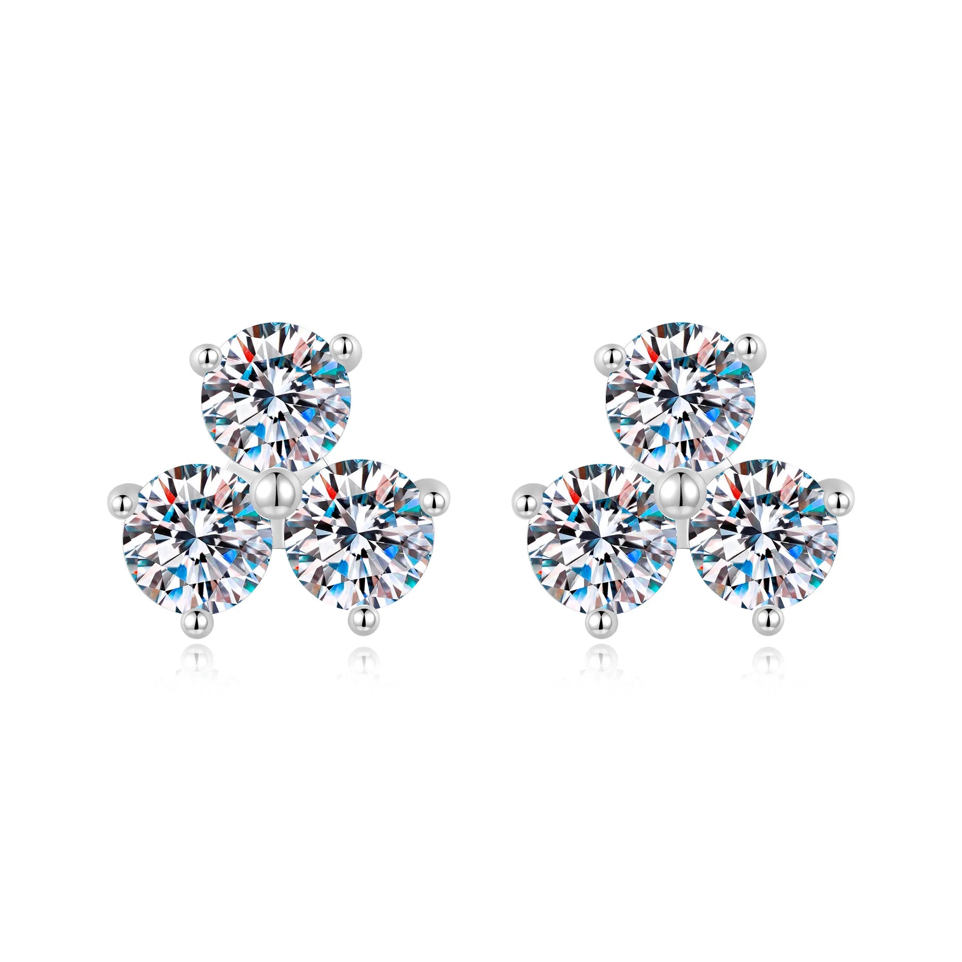 925 Sterling Silver Clover Earrings with Three Moissanite Stones