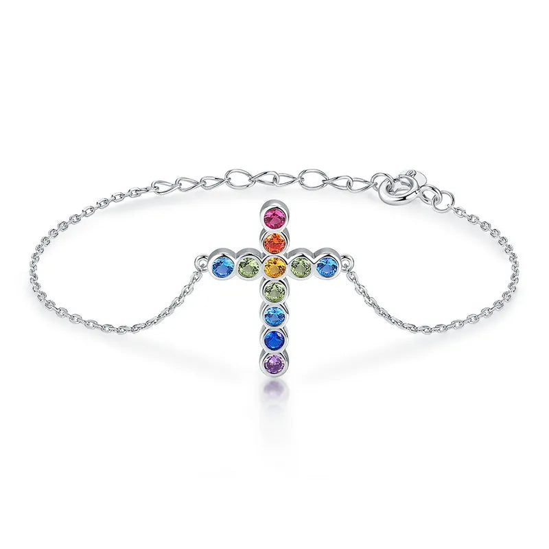 925 Sterling Silver Multicolor Cross Bracelet