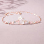 925 Sterling Silver Flower Bracelet with Butterfly and Cat Motifs
