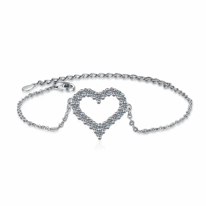 925 Sterling Silver Heart Bracelet with Cubic Zirconia for Women