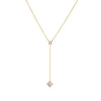 925 Sterling Silver Lariat Necklace with Cubic Zirconia Double Drop