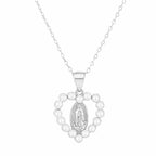 Virgin Mary Necklace Catholic Pearl Heart 925 Sterling Silver Gold Plated 18 Inch Adjustable