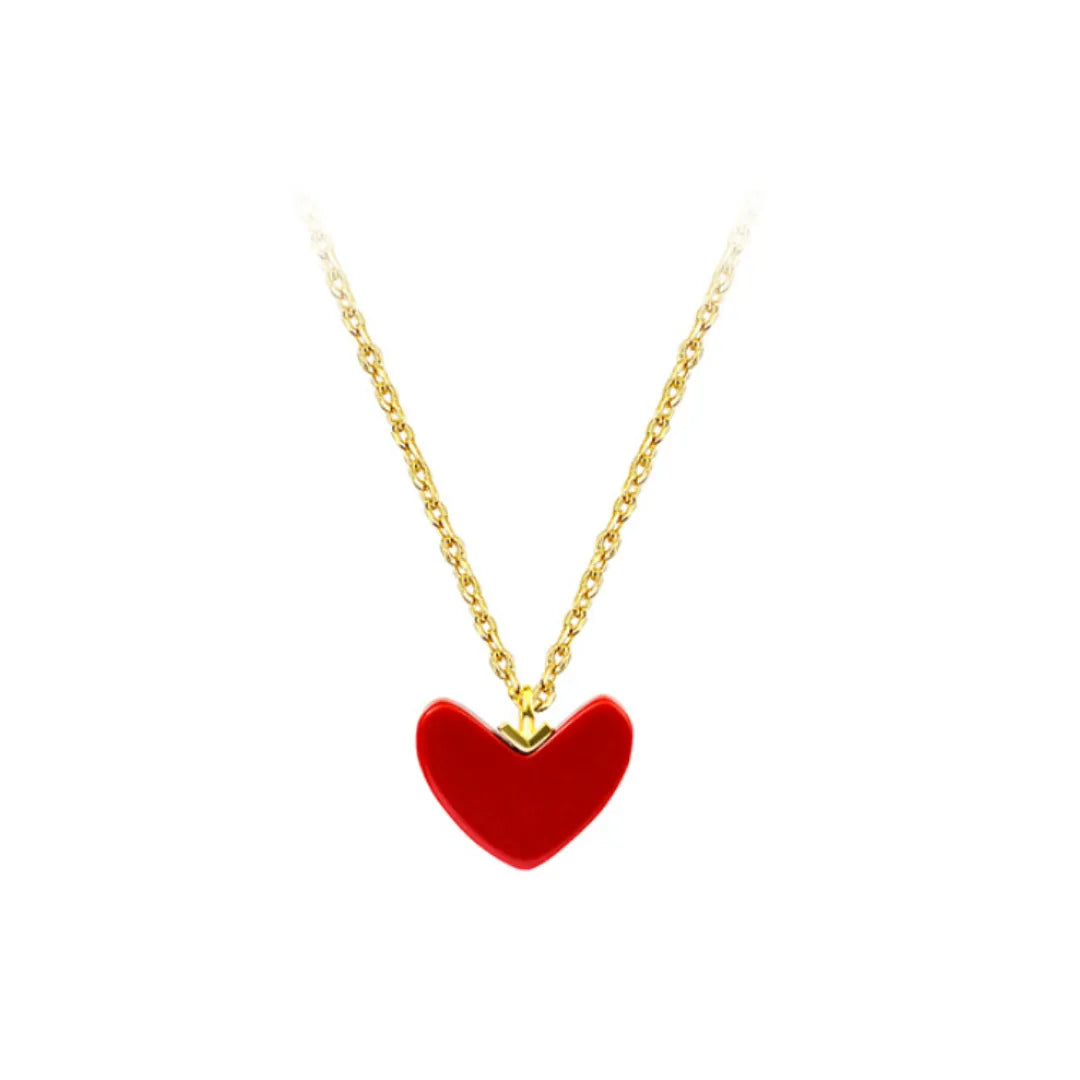 Red Heart Necklace 925 Sterling Silver Gold Plated Synthetic Coral Pendant