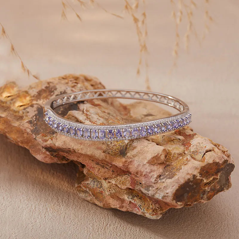Tanzanite Bracelet 925 Sterling Silver Bangle With Natural Gemstone Row