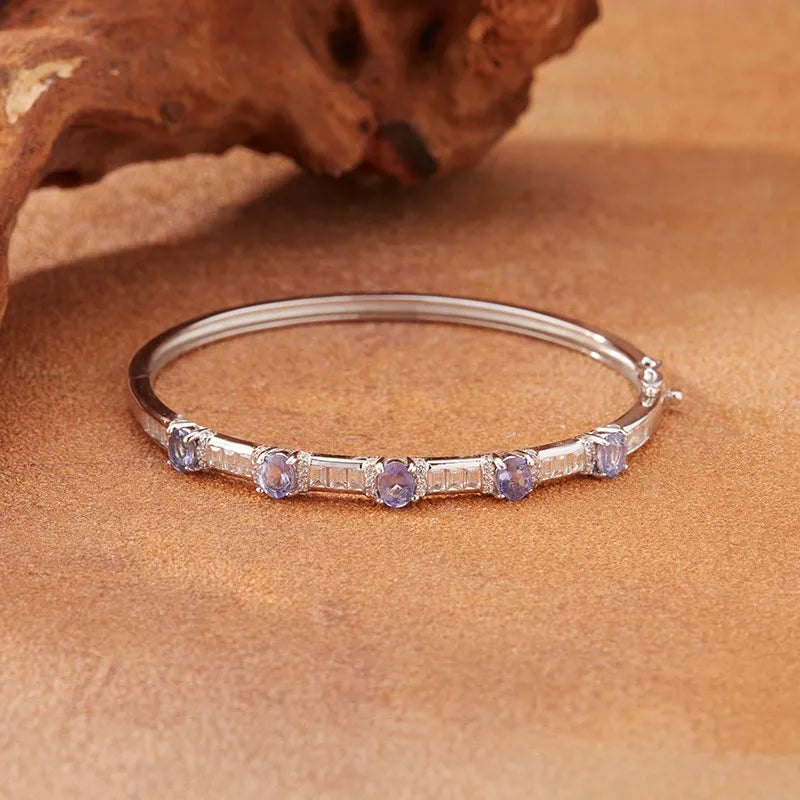 Gemstone Bangle Bracelet 925 Sterling Silver Five Stone Design