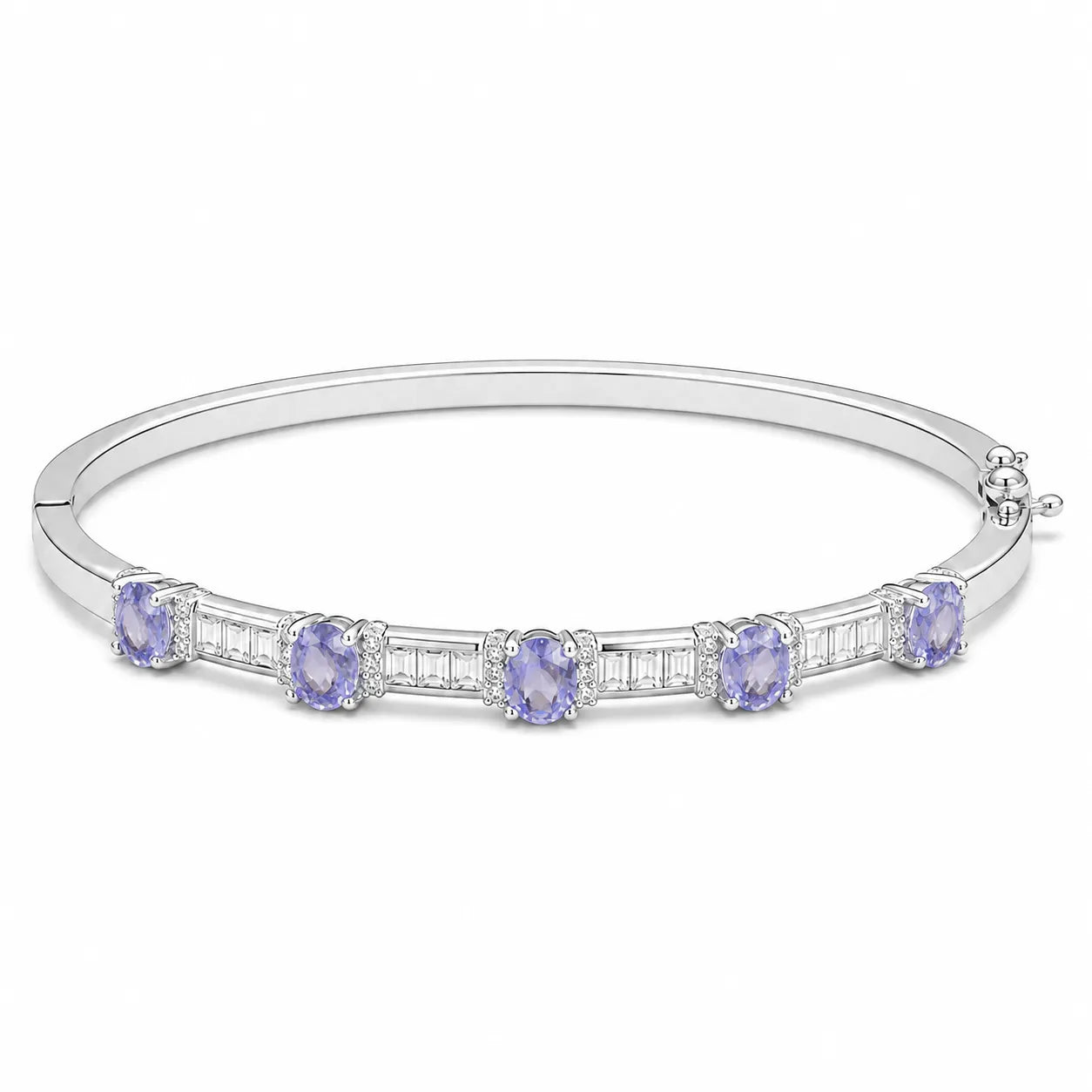 Gemstone Bangle Bracelet 925 Sterling Silver Five Stone Design