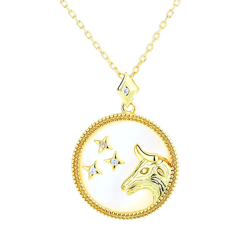 Zodiac Coin Pendant Necklace 925 Sterling Silver Gold