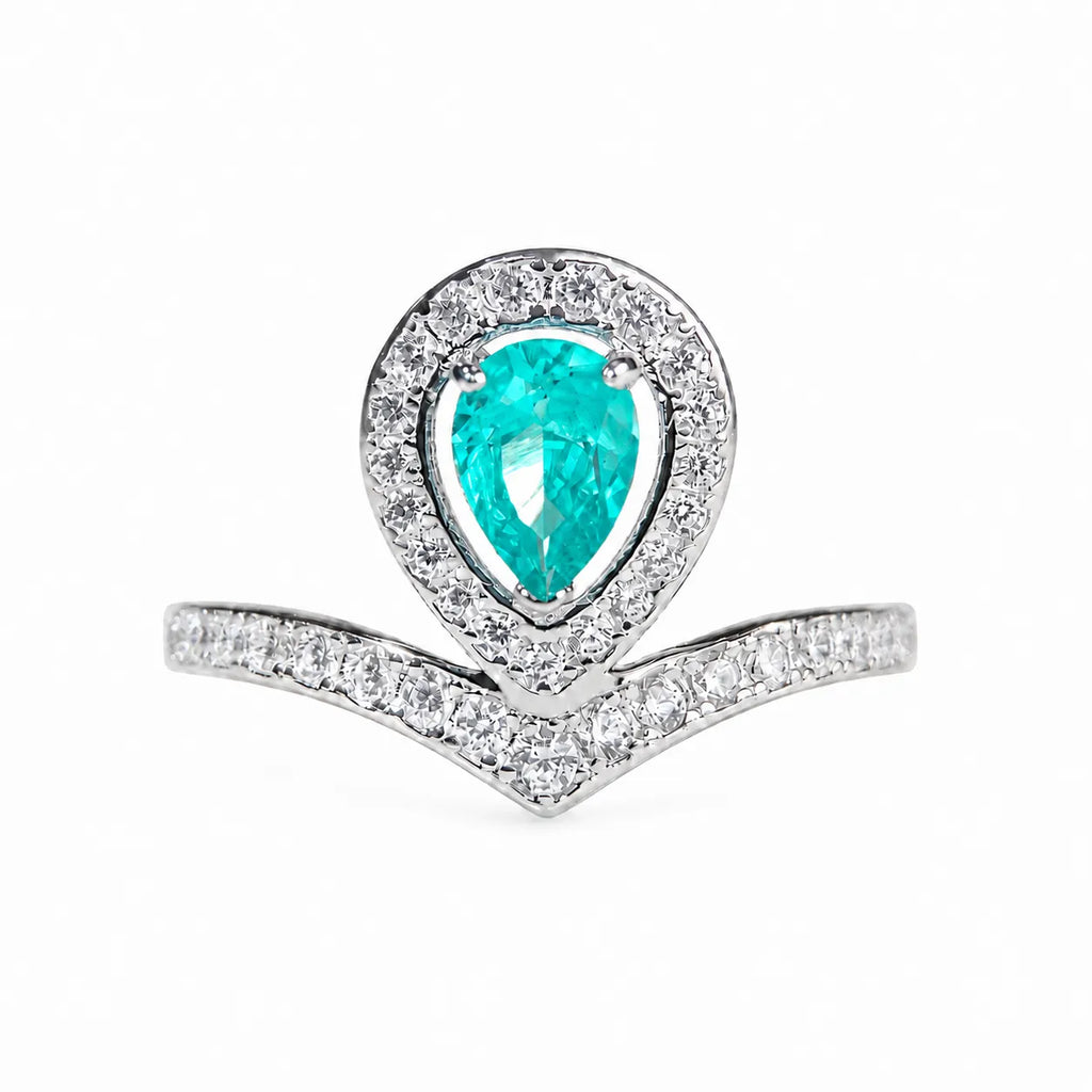 Teardrop Ring 925 Sterling Silver 1 Carat Cubic Zirconia Crown Design