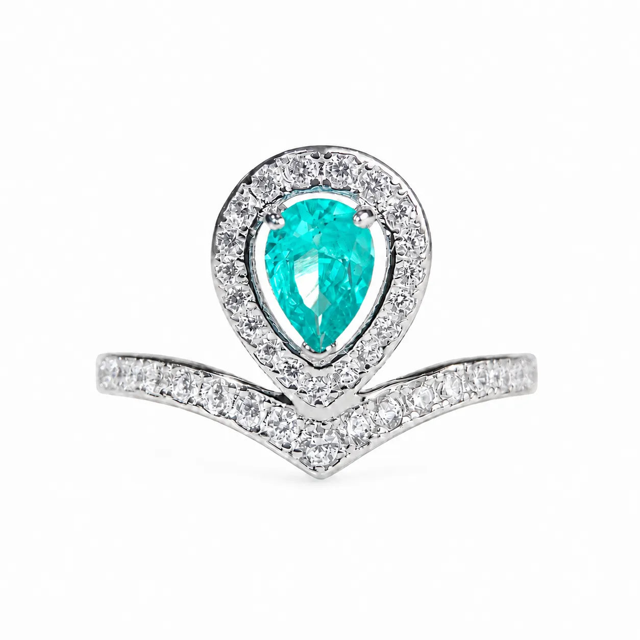 Teardrop Ring 925 Sterling Silver 1 Carat Cubic Zirconia Crown Design