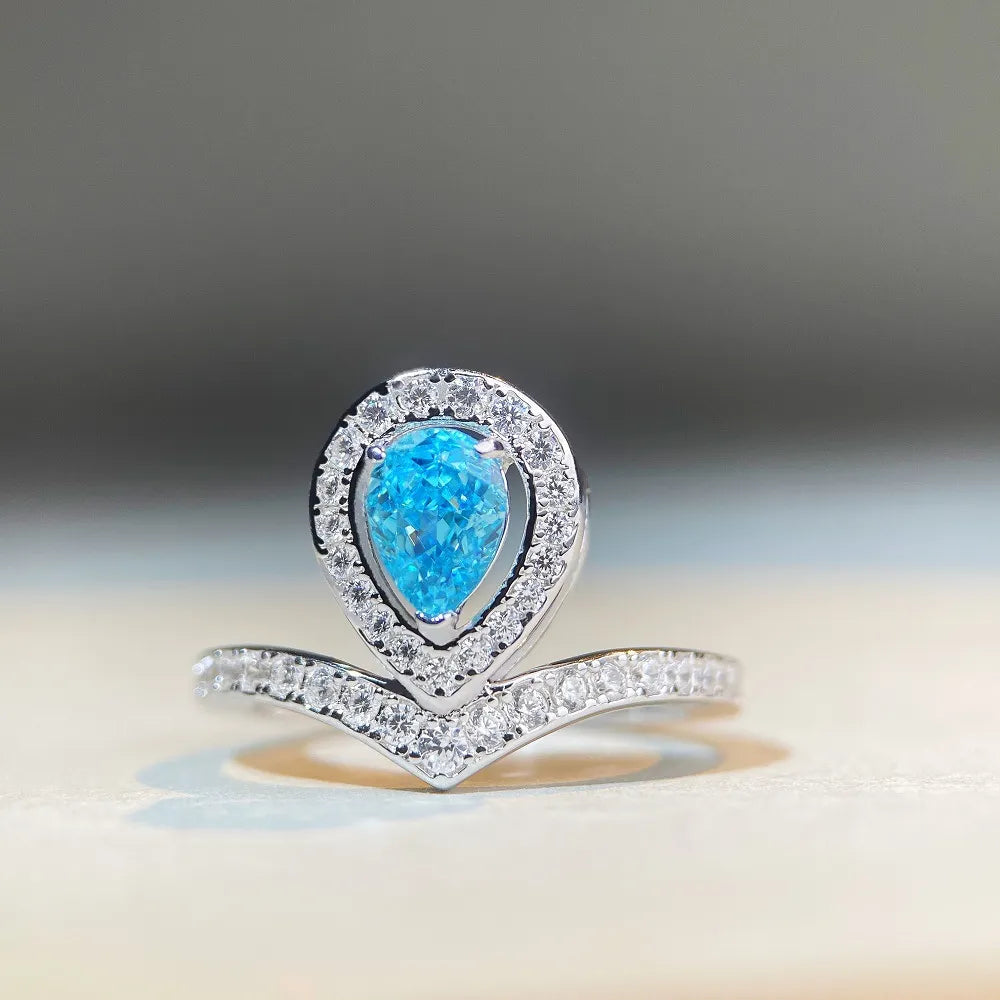 Teardrop Ring 925 Sterling Silver 1 Carat Cubic Zirconia Crown Design