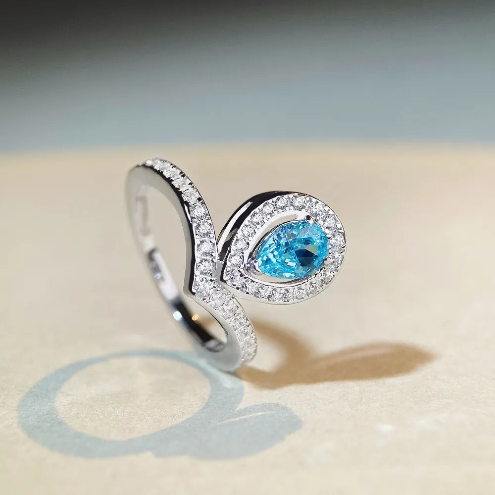 Teardrop Ring 925 Sterling Silver 1 Carat Cubic Zirconia Crown Design