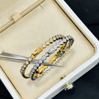 Tennis Bangle 925 Sterling Silver Cubic Zirconia Geometric Faceted Edge Design