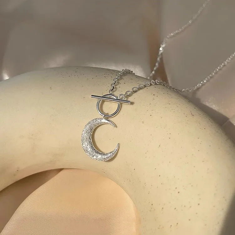 Crescent Moon Necklace 925 Sterling Silver Front Toggle Clasp