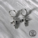 Cross Drop Earrings in 925 Sterling Silver with Textured Hoops