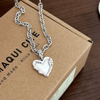 925 Sterling Silver Heart Necklace With Irregular Textured Pendant