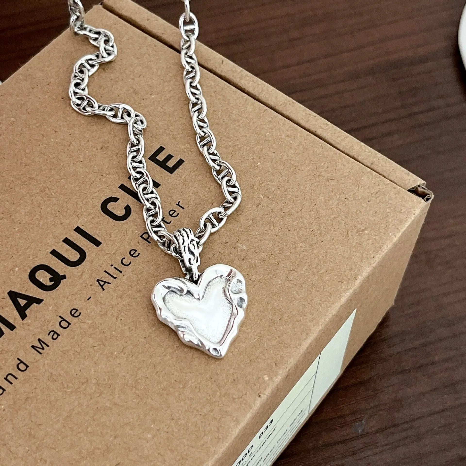 925 Sterling Silver Heart Necklace With Irregular Textured Pendant