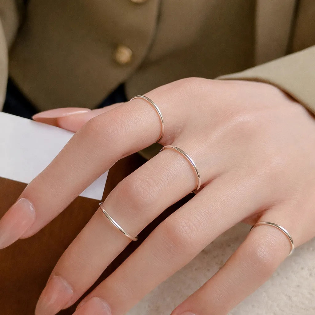 925 Thin Sterling Silver Band Ring Minimalist Stackable