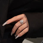 Crown Ring 925 Sterling Silver Cubic Zirconia Three Leaf Top Detail