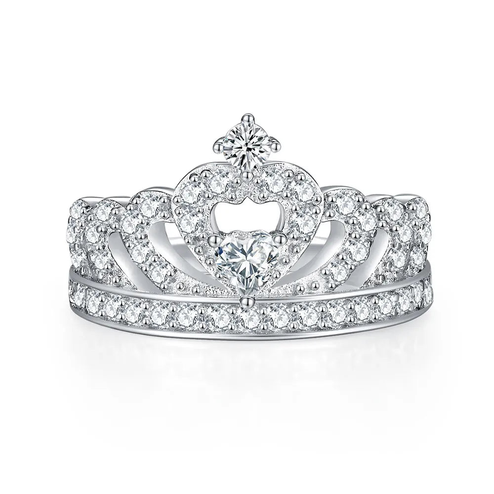 Tiara Ring 925 Sterling Silver Cubic Zirconia Heart Openwork Design