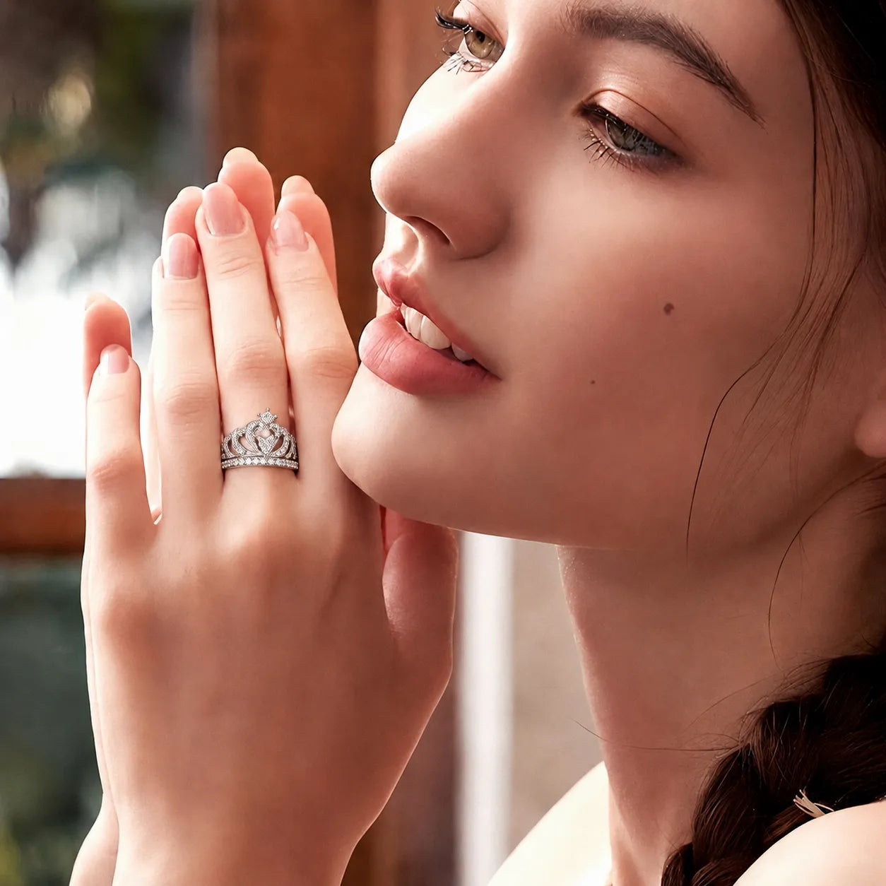 Tiara Ring 925 Sterling Silver Cubic Zirconia Heart Openwork Design