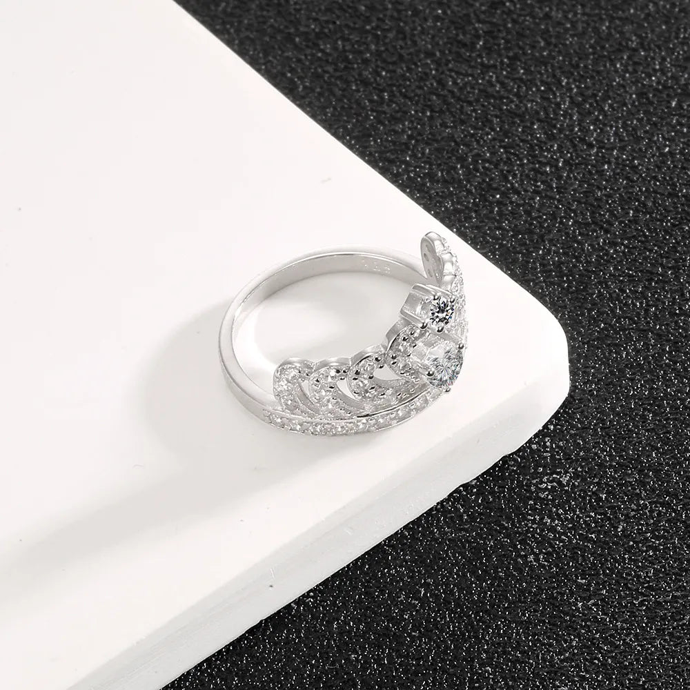 Tiara Ring 925 Sterling Silver Cubic Zirconia Heart Openwork Design
