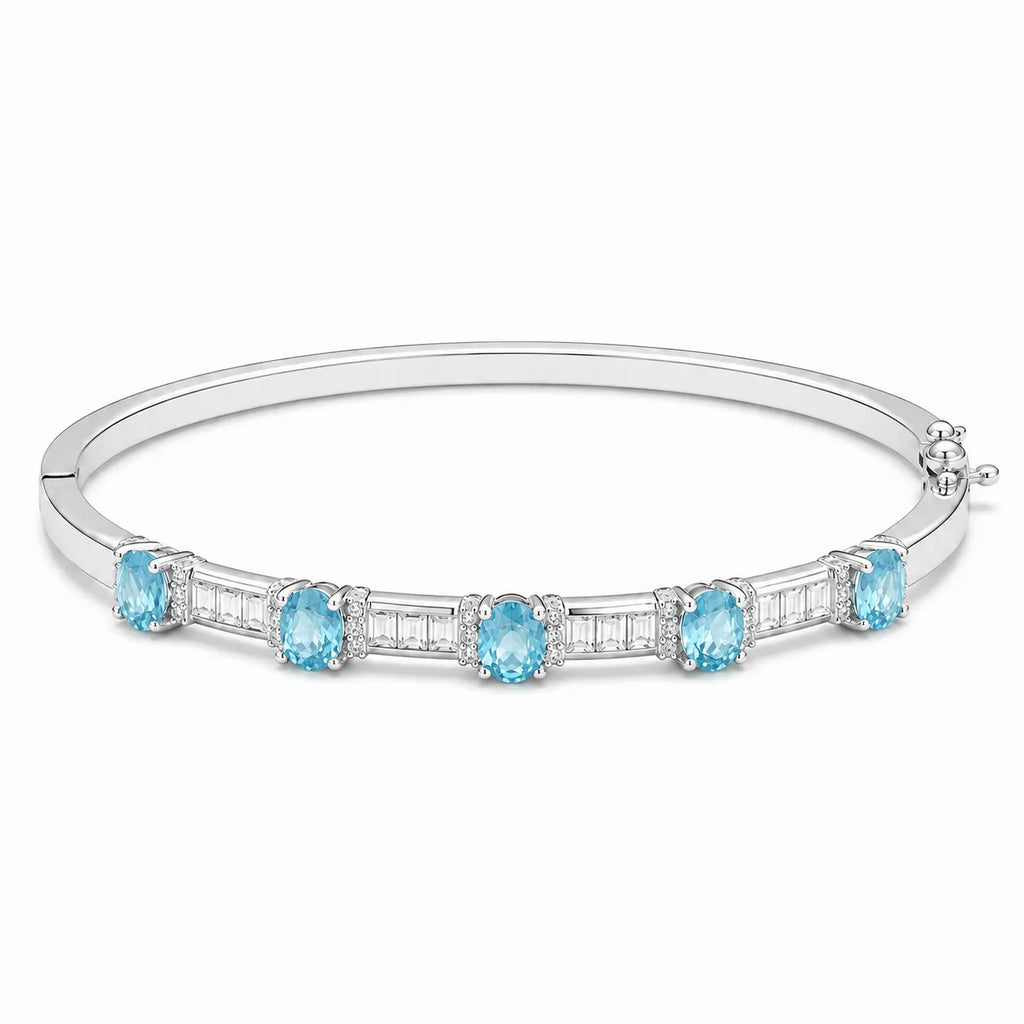 Gemstone Bangle Bracelet 925 Sterling Silver Five Stone Design