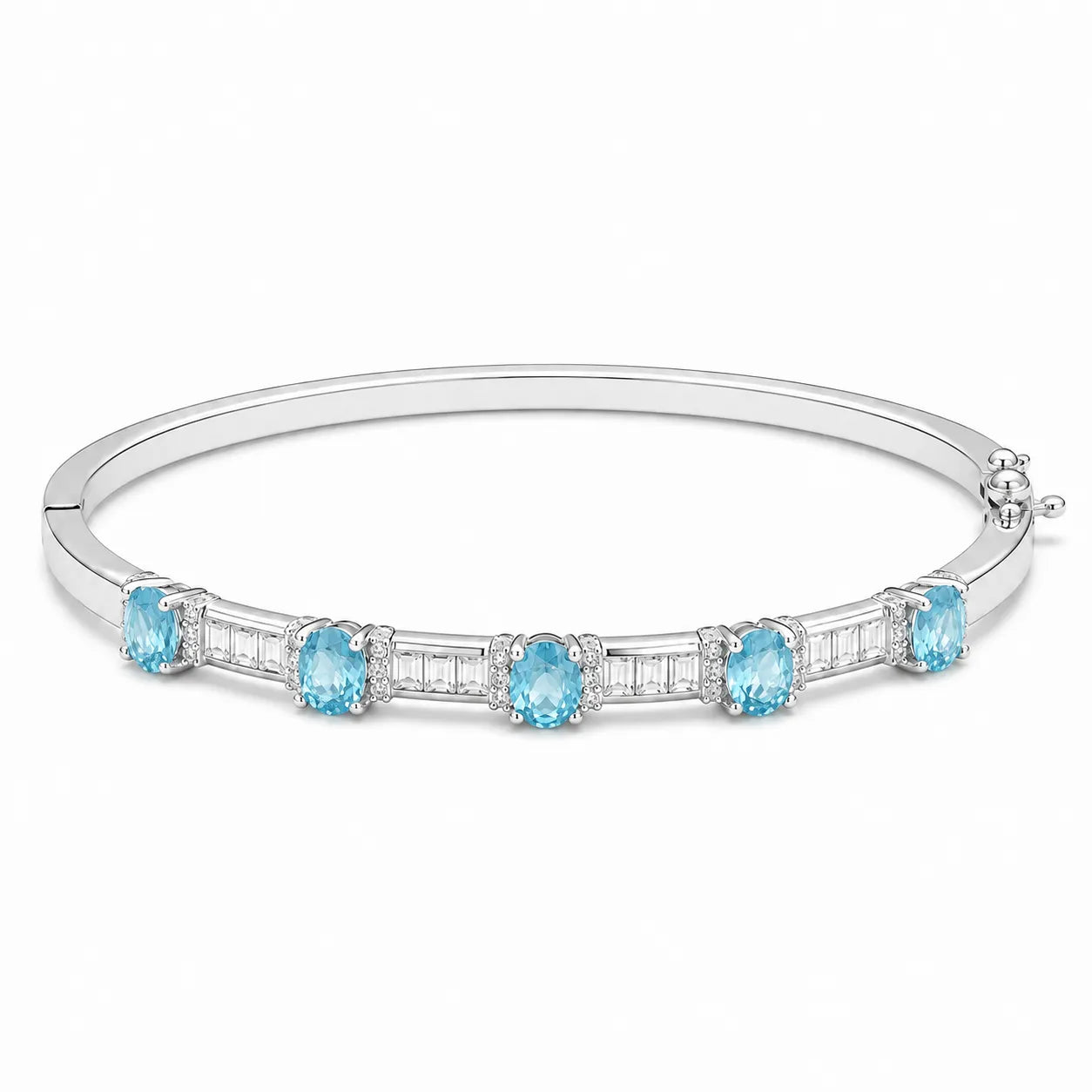 Gemstone Bangle Bracelet 925 Sterling Silver Five Stone Design