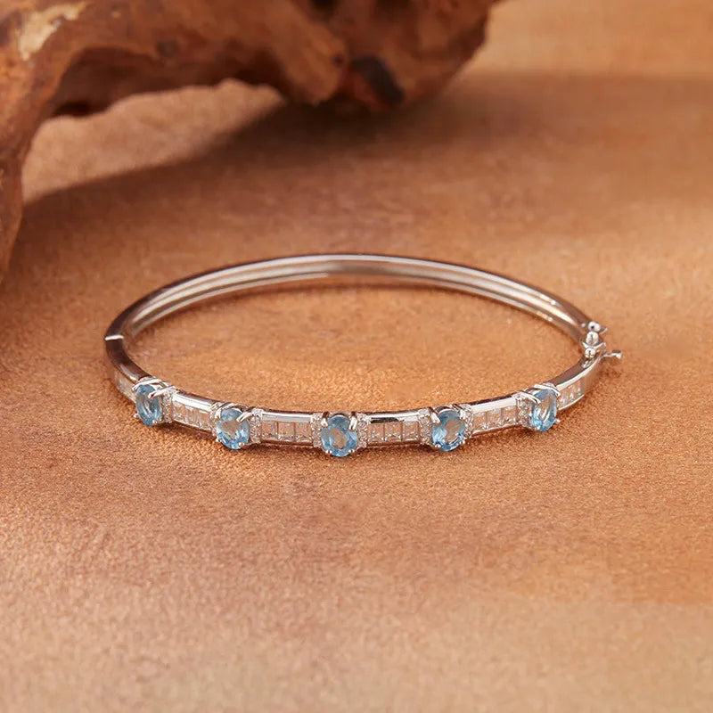 Gemstone Bangle Bracelet 925 Sterling Silver Five Stone Design