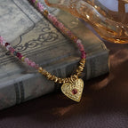 Tourmaline Necklace 925 Sterling Silver Heart Pendant with Beaded Gemstone Strand