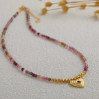 Tourmaline Necklace 925 Sterling Silver Heart Pendant with Beaded Gemstone Strand