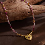 Tourmaline Necklace 925 Sterling Silver Heart Pendant with Beaded Gemstone Strand