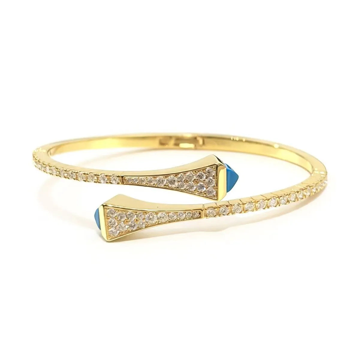 Turquoise Cuff Bracelet 925 Sterling Silver 18K Gold Plated Open Bangle Vintage Style