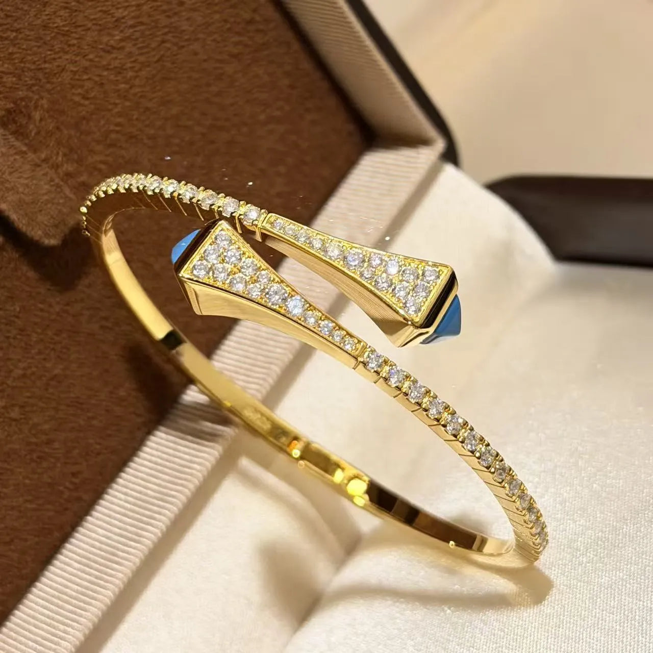 Turquoise Cuff Bracelet 925 Sterling Silver 18K Gold Plated Open Bangle Vintage Style