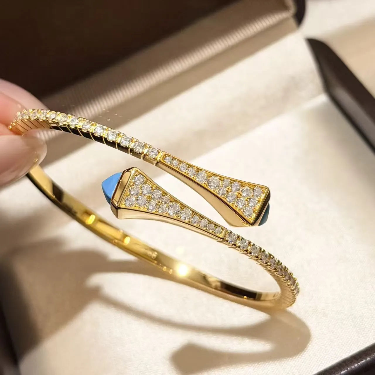 Turquoise Cuff Bracelet 925 Sterling Silver 18K Gold Plated Open Bangle Vintage Style