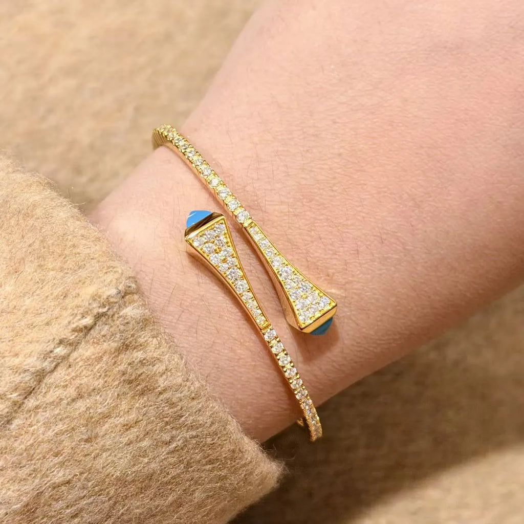 Turquoise Cuff Bracelet 925 Sterling Silver 18K Gold Plated Open Bangle Vintage Style