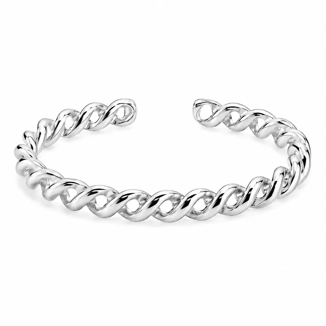 Twisted Cuff Bracelet 925 Sterling Silver Polished Rope Texture