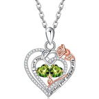 Two Birthstone Necklace 925 Sterling Silver Heart Pendant With Two Cubic Zirconia Heart Stones