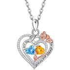 Two Birthstone Necklace 925 Sterling Silver Heart Pendant With Two Cubic Zirconia Heart Stones