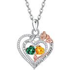 Two Birthstone Necklace 925 Sterling Silver Heart Pendant With Two Cubic Zirconia Heart Stones
