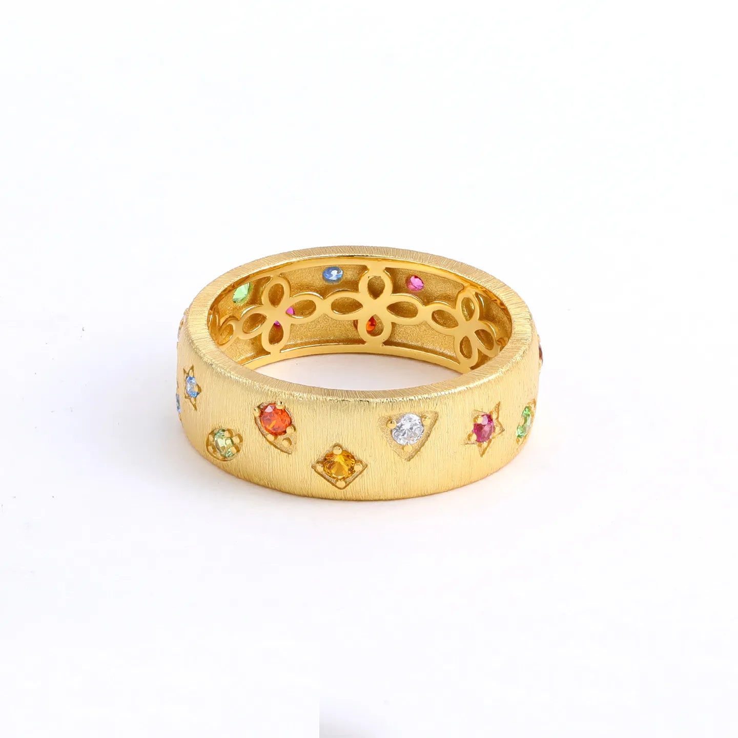 Vintage 925 Sterling Silver Wide Band Ring with Cubic Zirconia
