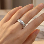 Vintage 925 Sterling Silver Wide Band Ring with Cubic Zirconia