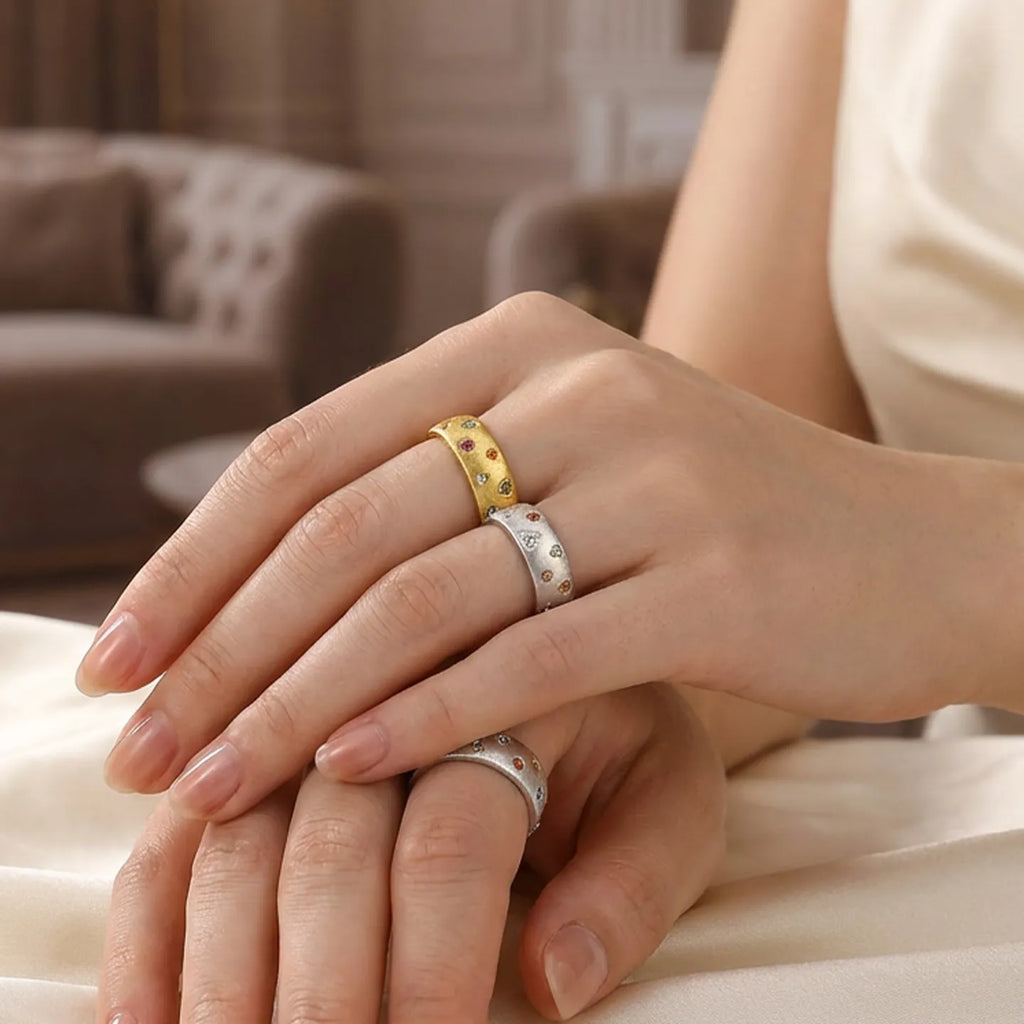 Vintage 925 Sterling Silver Wide Band Ring with Cubic Zirconia