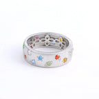 Vintage 925 Sterling Silver Wide Band Ring with Cubic Zirconia