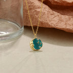 Moon Face Necklace 925 Sterling Silver 18K Gold Plated Green Starry Pendant