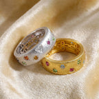 Vintage 925 Sterling Silver Wide Band Ring with Cubic Zirconia