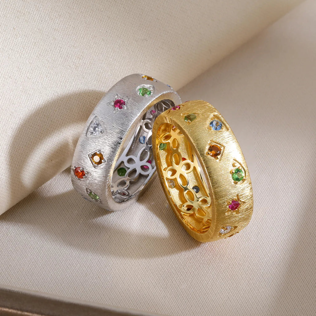 Vintage 925 Sterling Silver Wide Band Ring with Cubic Zirconia