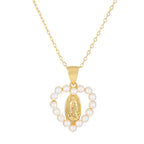 Virgin Mary Necklace Catholic Pearl Heart 925 Sterling Silver Gold Plated 18 Inch Adjustable