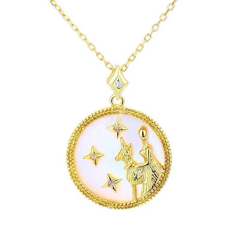 Zodiac Coin Pendant Necklace 925 Sterling Silver Gold
