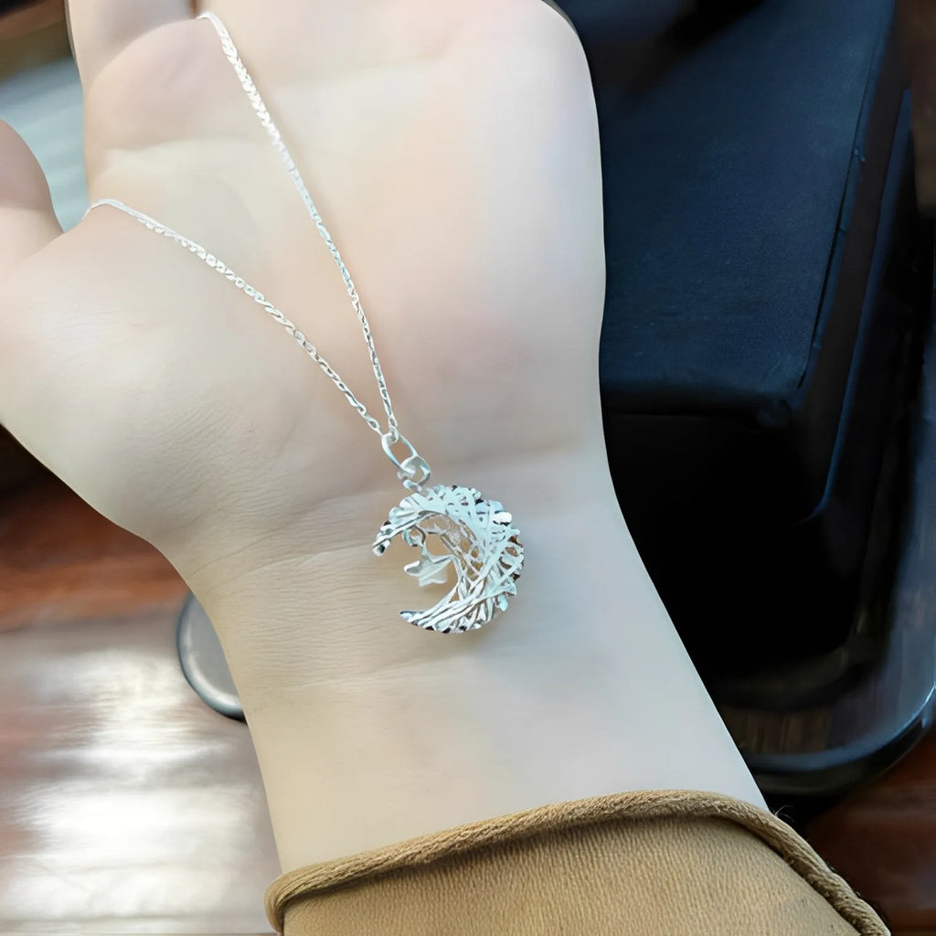 Moon And Star Necklace 925 Sterling Silver Woven Moon Design