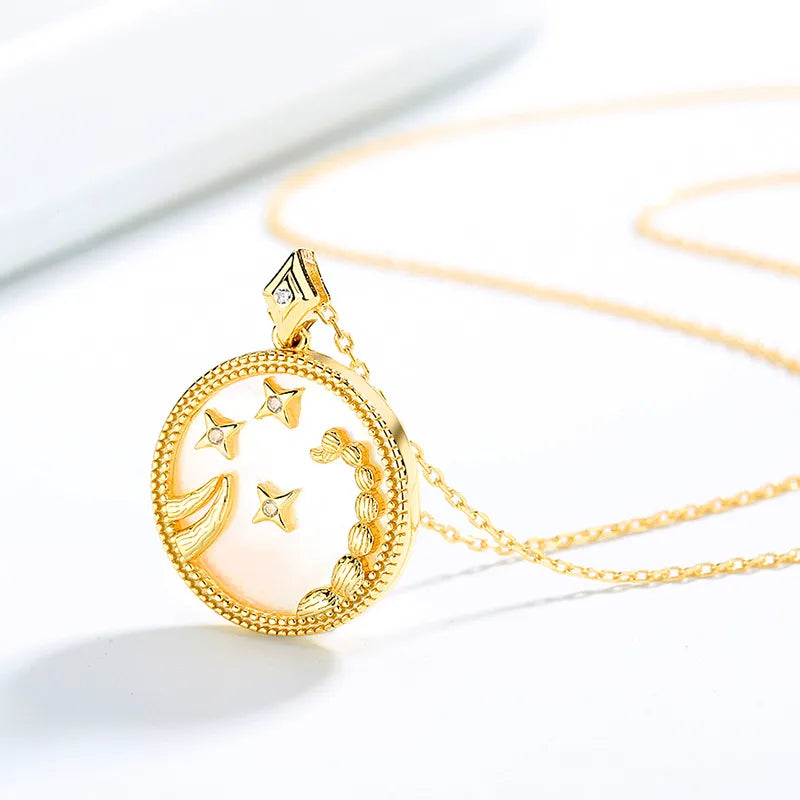 Zodiac Coin Pendant Necklace 925 Sterling Silver Gold